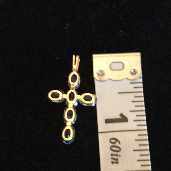 10k gold and blue topaz cross charm. Real gold 10 K Cross - Picture 5 of 9
